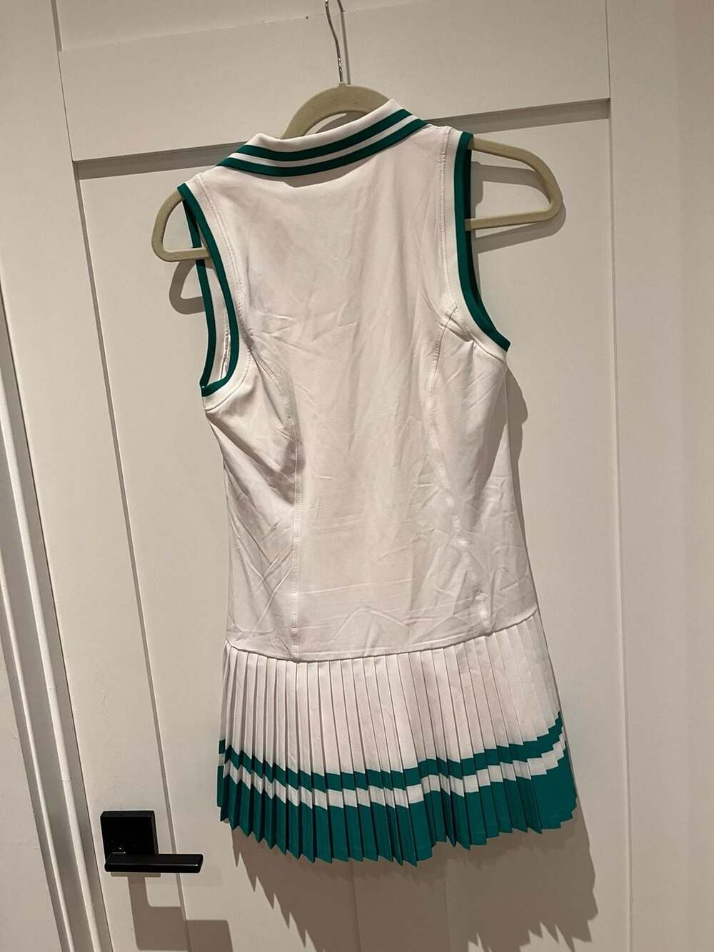 Beach Riot Sport Bria Sleeveless Pleated Tennis Dress in White and Green - Picture 2 of 5